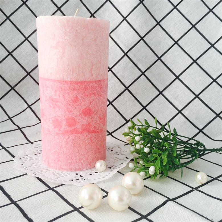 Baby Pink Snowflake Effect Scented Pillar Candle