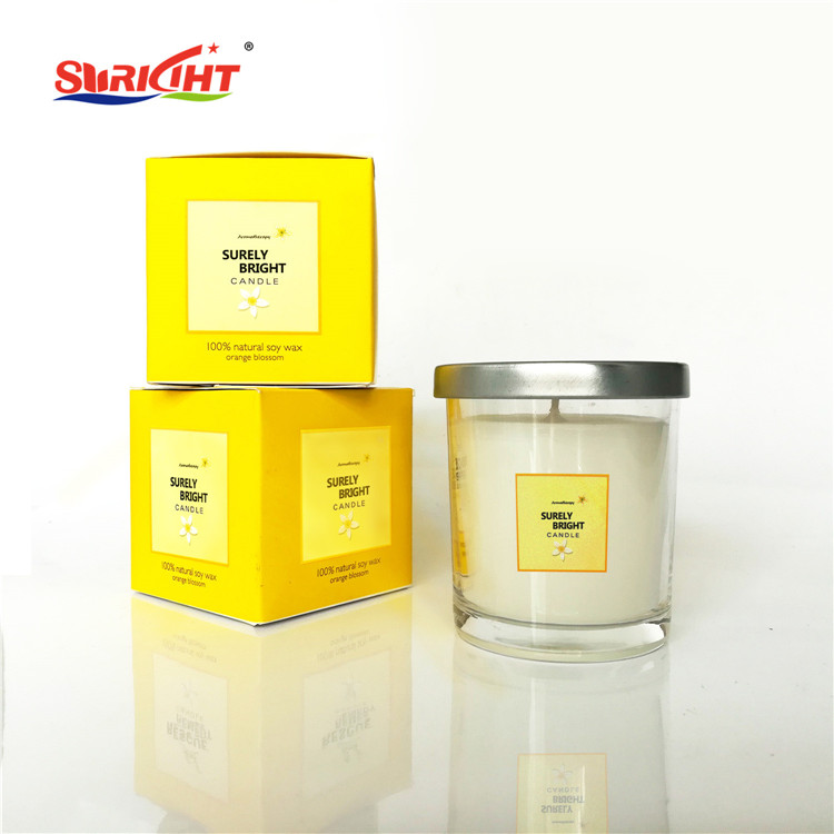 Orange Blossom Aromatic Yellow Box Label Customized Candle with Metal Lid