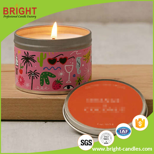 Promotional Tin Candle With Paper Rope Around the Tin