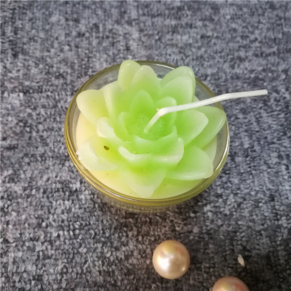 Green flower shaped handmade decor unique glass jar candles