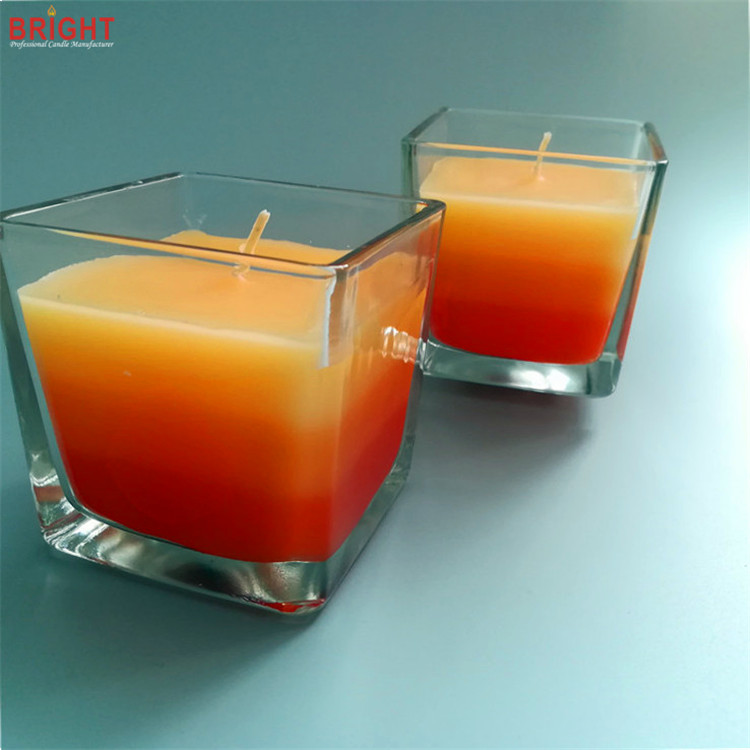 Bulk square big scented 3 colored glass jar candles