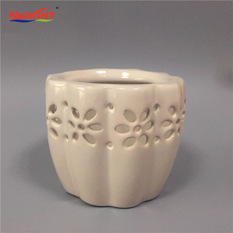 Ceramic White Hollowed Pedestal Tealight Candle Holders