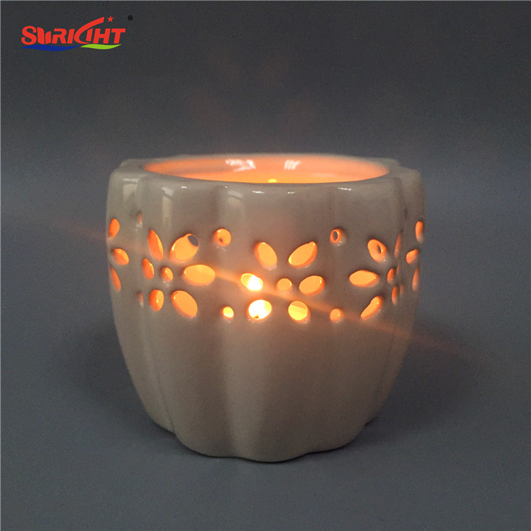 Ceramic White Hollowed Pedestal Tealight Candle Holders
