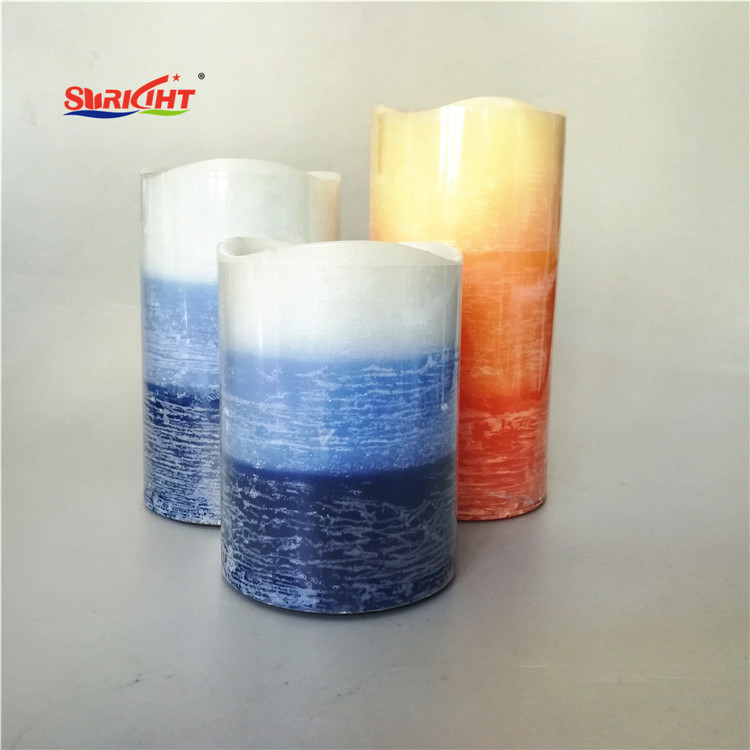 3 Layers Pillar Rustic Simulated Flame Cheap Decorative Electric LED Candles