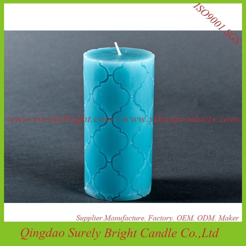 Blue Color Art Pillar Candle