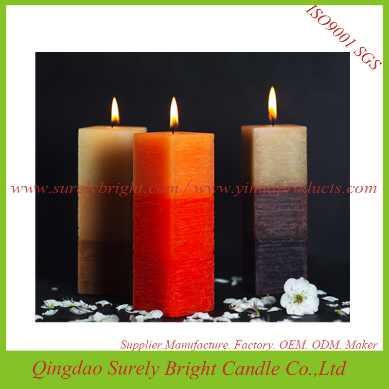 China Candle Wholesale Square Layered Color Scented Pillar Candle