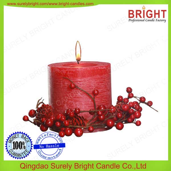Red Color Flower Scented Pillar Candles 3x3