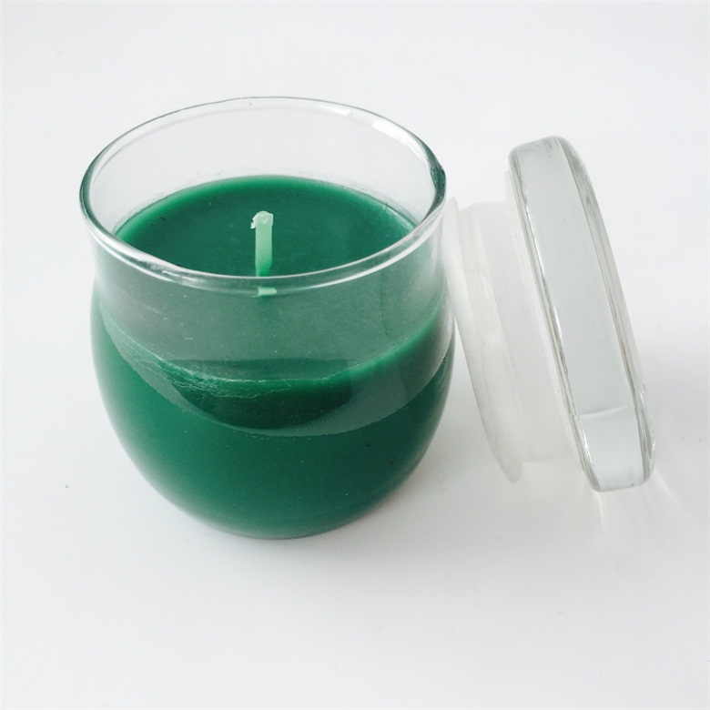 Apple Scent Green Color With Lid Transparent Glass Jar Candle