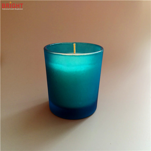 Scented natural cheap soy wax candle in blue rustic glass jar
