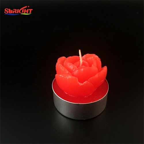 Red Flower Shaped Real Wax Scented Aromatic Flavour Promotional Tealight Candle