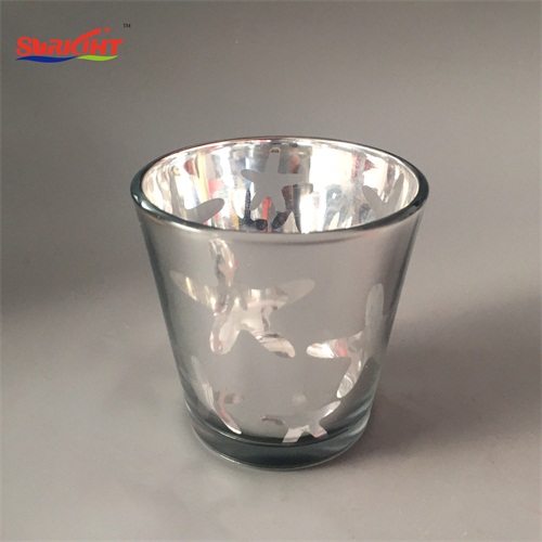 Silver Spray Paint Hollow Decorated Crystal Votive Candle Holder