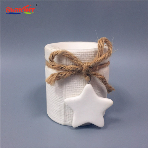 Star Decor Cup Shaped White Pottery Candle Holder Pedestal for Tealight Candle