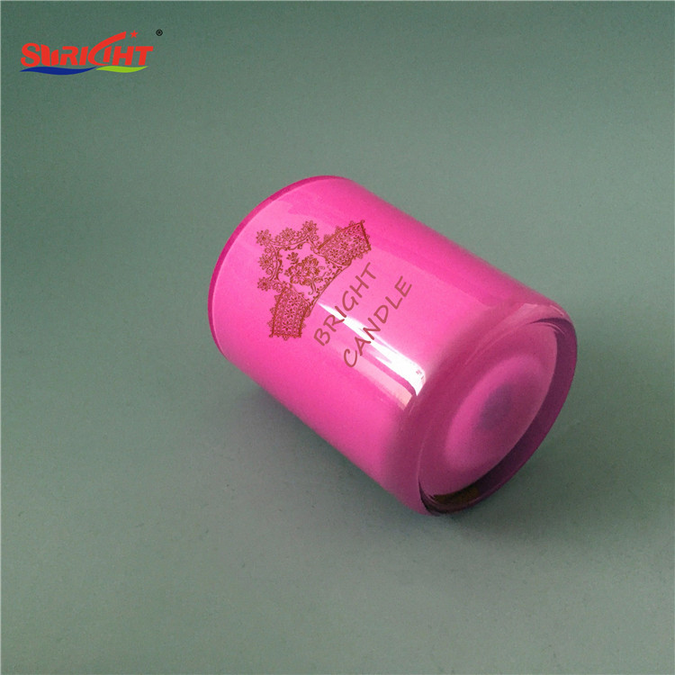 Vela aromatizante de cera de soja en vaso cristal roso y diseño de logo personalizada