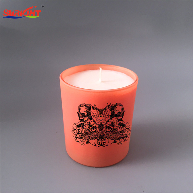 Cool Printing Custom Design Scented Glass Jar Candle with ribbon