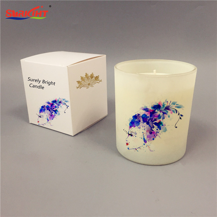 Cheap White Perfumed Soy Glass Jar Candles with Custom Pattern
