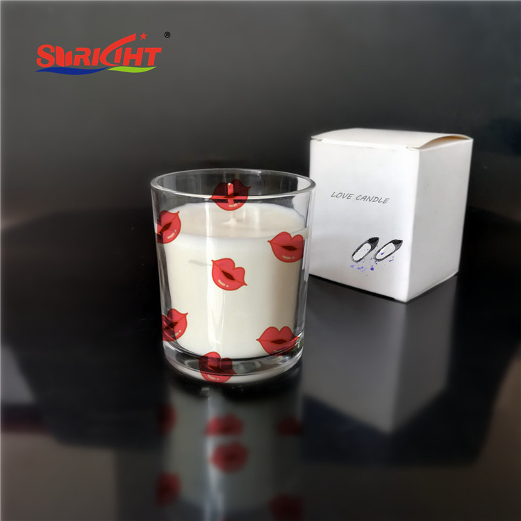 Classic White Clear Glass Jar Aromatic Perfumed Decal Candle with Custom Printed Pattern