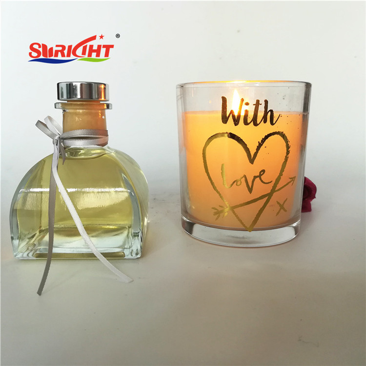 Hot Gold Printing Clear Glass Jar 10oz Gift Candle Diffuser Set