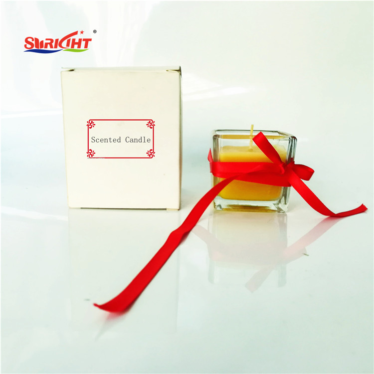 Small Gift Glass Scented Square Colored Chinese Style Candle with Insert Gift Box