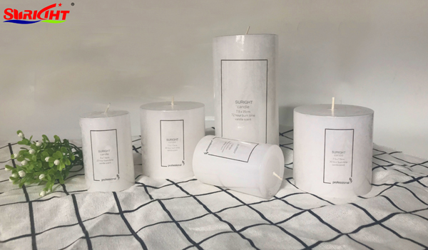 New Shrink-wrapped White Pillar Candle With Vanilla Scent